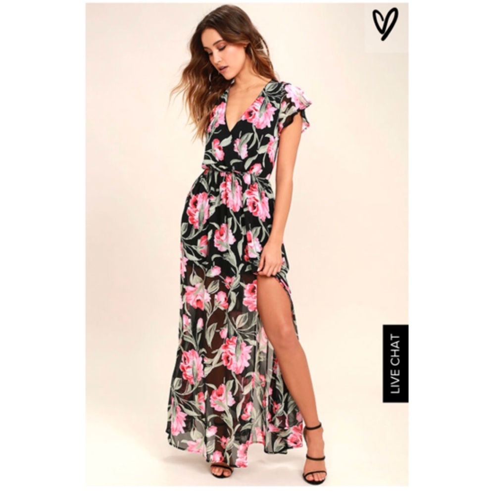 Lulus Black Floral Print Maxi Dress